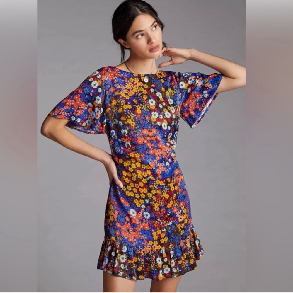 Anthropologie Floral Ruffle Hem Dress
